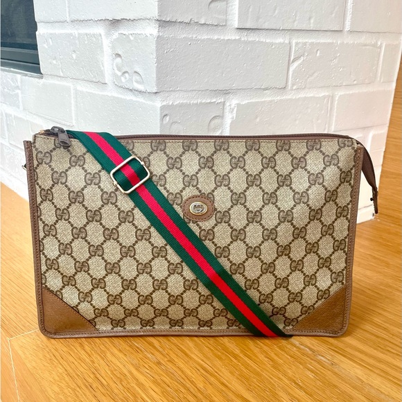Gucci Handbags - Gucci Brown GG Monogram Crossbody with Green and Red Stripe